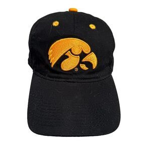 Iowa Hawkeyes Hat Cap Black Gold Strap-Back One Size 100% Cotton by The Game EUC